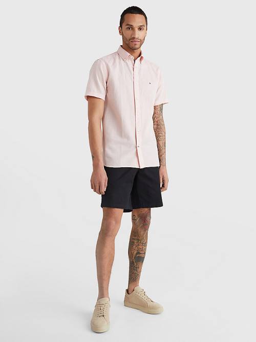 Pink Tommy Hilfiger Short Sleeve Tapered Regular Fit Men's Shirts | TH069YSW