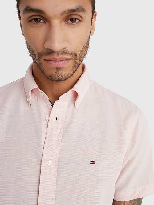 Pink Tommy Hilfiger Short Sleeve Tapered Regular Fit Men's Shirts | TH069YSW