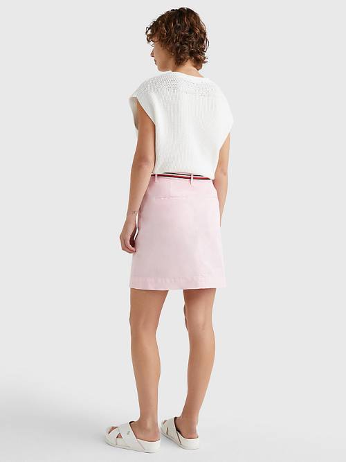 Pink Tommy Hilfiger Signature Belt Chino Mini Women's Skirts | TH965SJN