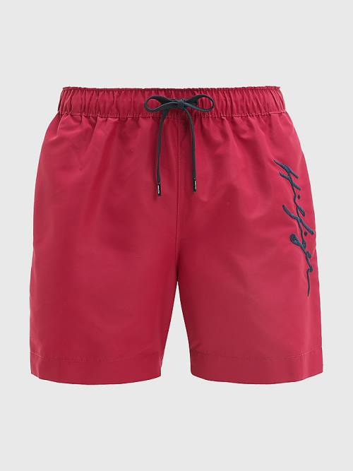 Pink Tommy Hilfiger Signature Logo Mid Length Shorts Men's Swimwear | TH925ZKL