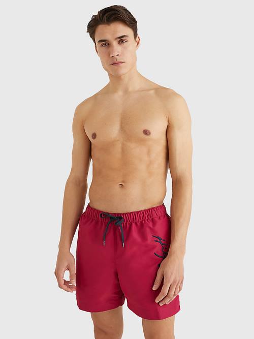 Pink Tommy Hilfiger Signature Logo Mid Length Shorts Men\'s Swimwear | TH925ZKL