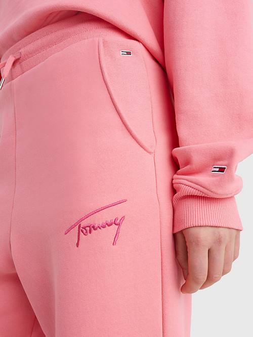 Pink Tommy Hilfiger Signature Logo Recycled Jersey Joggers Women's Pants | TH043MSO