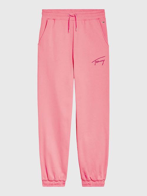 Pink Tommy Hilfiger Signature Logo Recycled Jersey Joggers Women's Pants | TH043MSO