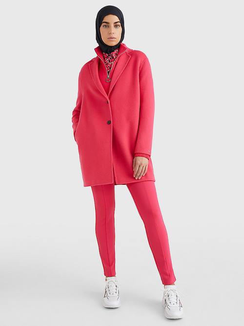 Pink Tommy Hilfiger Signature Undercollar Wool Blend Women's Coats | TH901LFE