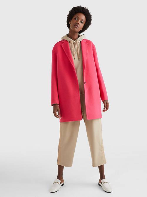 Pink Tommy Hilfiger Signature Undercollar Wool Blend Women's Coats | TH901LFE