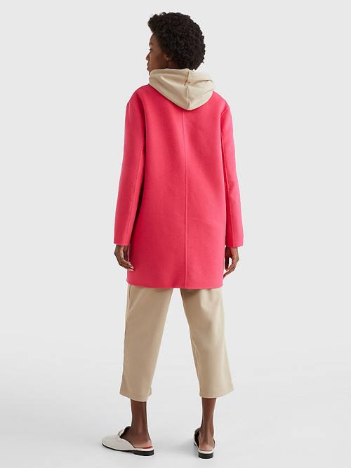 Pink Tommy Hilfiger Signature Undercollar Wool Blend Women's Coats | TH901LFE