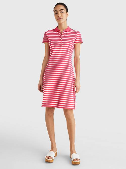 Pink Tommy Hilfiger Slim Fit Stripe Polo Women's Dress | TH520MWB