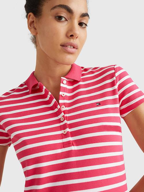 Pink Tommy Hilfiger Slim Fit Stripe Polo Women's Dress | TH520MWB