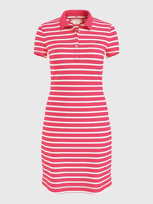 Pink Tommy Hilfiger Slim Fit Stripe Polo Women's Dress | TH520MWB