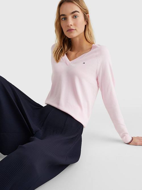 Pink Tommy Hilfiger Slim Fit V-Neck Jumper Women's Sweaters | TH320WGF