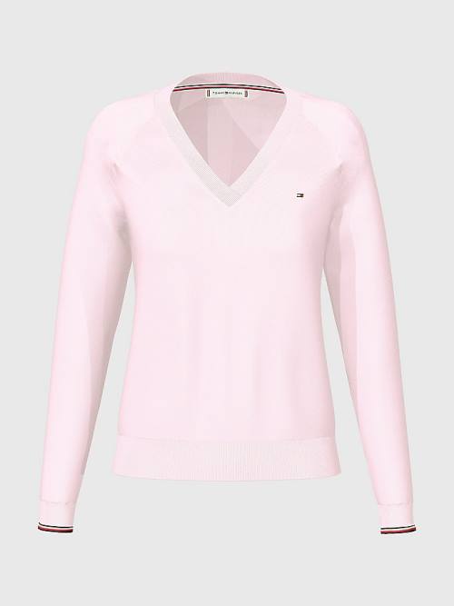 Pink Tommy Hilfiger Slim Fit V-Neck Jumper Women's Sweaters | TH320WGF