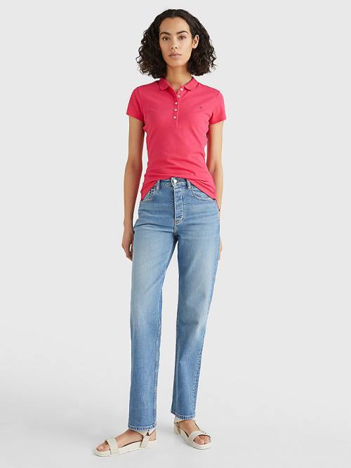 Pink Tommy Hilfiger Slim Fit Women's Polo Shirts | TH158DBI