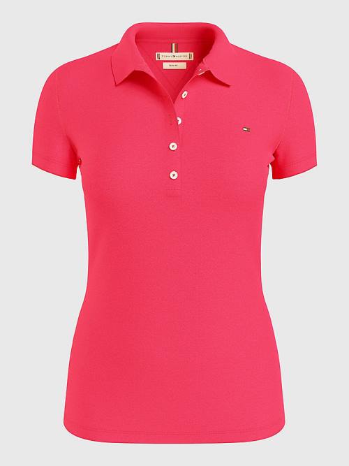 Pink Tommy Hilfiger Slim Fit Women's Polo Shirts | TH158DBI