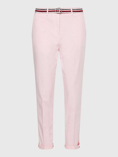 Pink Tommy Hilfiger Slim Signature Belt Chinos Women's Pants | TH631FCZ