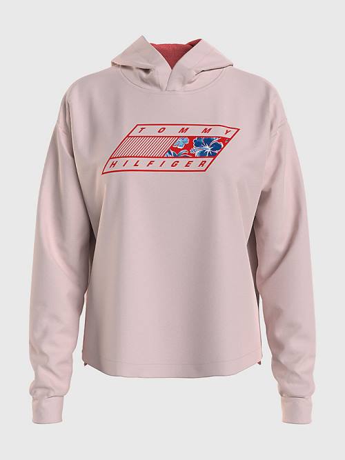 Pink Tommy Hilfiger Sport Flag Logo Women\'s Hoodie | TH631RIQ