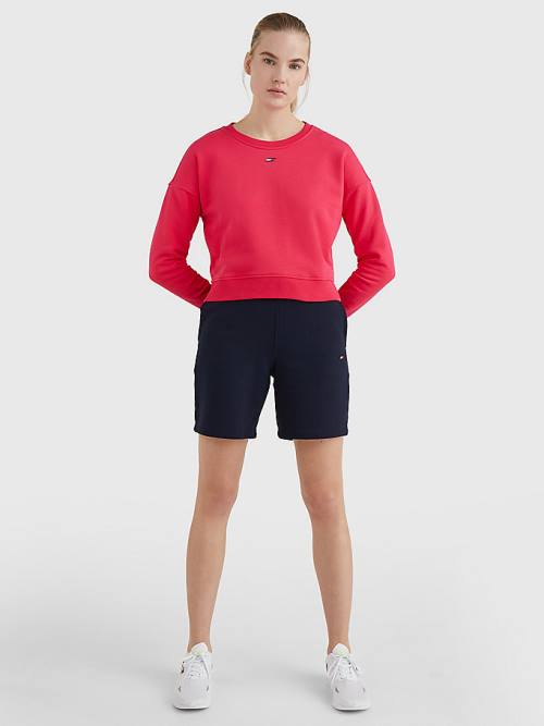 Pink Tommy Hilfiger Sport Flag Relaxed Fit Women's Sweatshirts | TH810BLP