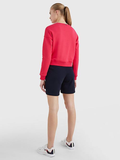 Pink Tommy Hilfiger Sport Flag Relaxed Fit Women's Sweatshirts | TH810BLP