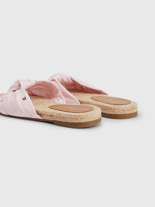 Pink Tommy Hilfiger Stripe Espadrille Flat Women's Sandals | TH706QNM