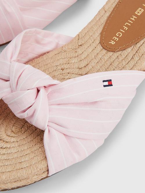 Pink Tommy Hilfiger Stripe Espadrille Flat Women's Sandals | TH706QNM