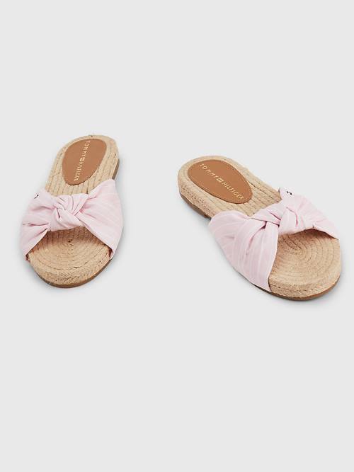 Pink Tommy Hilfiger Stripe Espadrille Flat Women's Sandals | TH706QNM