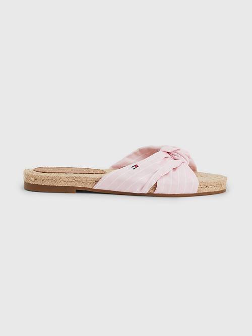 Pink Tommy Hilfiger Stripe Espadrille Flat Women's Sandals | TH706QNM