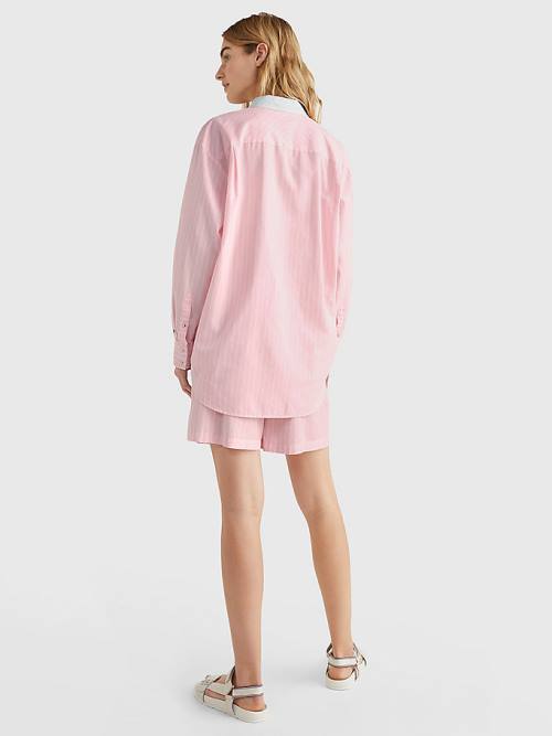 Pink Tommy Hilfiger Stripe Oversized Women's Shirts | TH362GEO