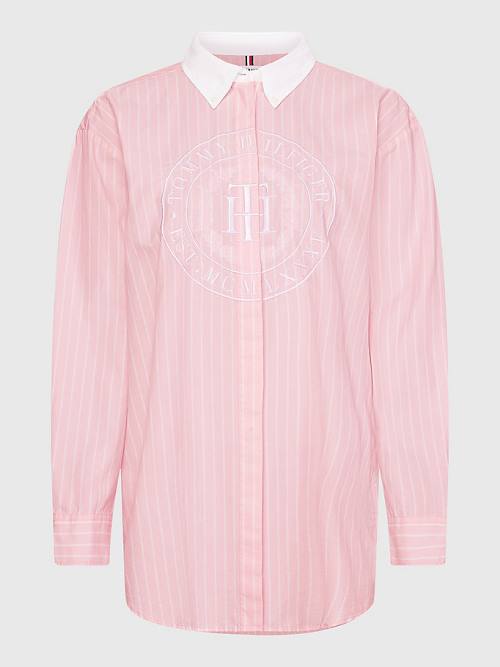 Pink Tommy Hilfiger Stripe Oversized Women's Shirts | TH362GEO