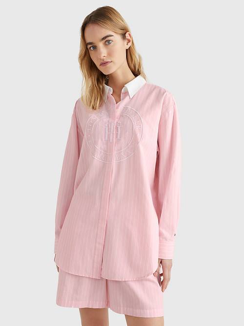 Pink Tommy Hilfiger Stripe Oversized Women\'s Shirts | TH362GEO