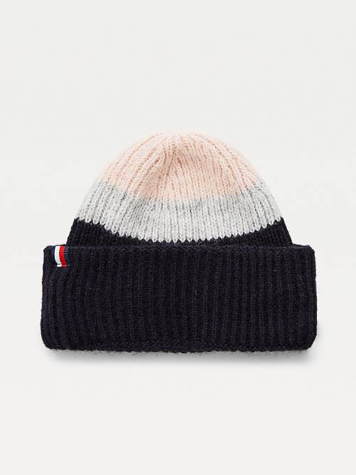 Pink Tommy Hilfiger Stripe Rib-Knit Beanie Women's Hats | TH694PRA