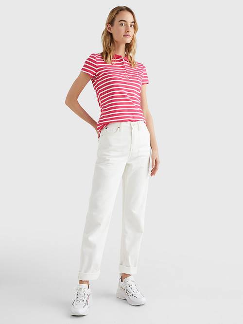 Pink Tommy Hilfiger Stripe Slim Fit Women's Polo Shirts | TH380UMF