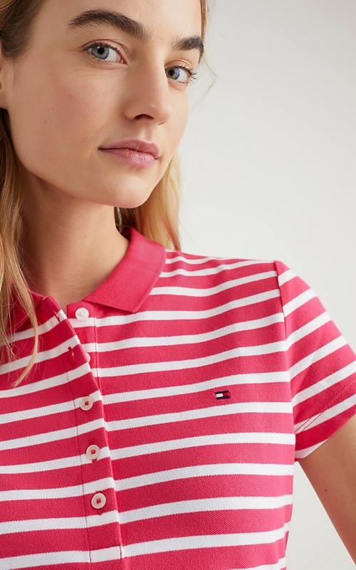 Pink Tommy Hilfiger Stripe Slim Fit Women's Polo Shirts | TH380UMF