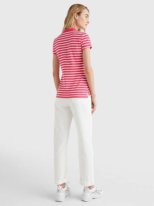 Pink Tommy Hilfiger Stripe Slim Fit Women's Polo Shirts | TH380UMF