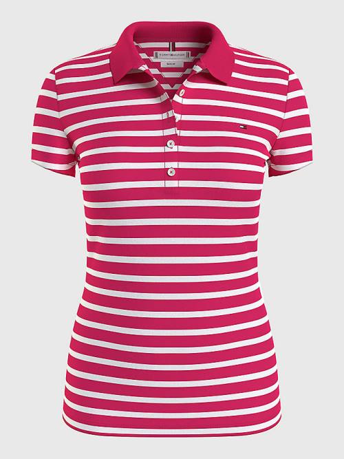 Pink Tommy Hilfiger Stripe Slim Fit Women's Polo Shirts | TH380UMF