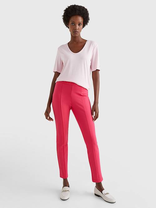 Pink Tommy Hilfiger Sueded Scoop Neck Relaxed Women's T Shirts | TH391LMU