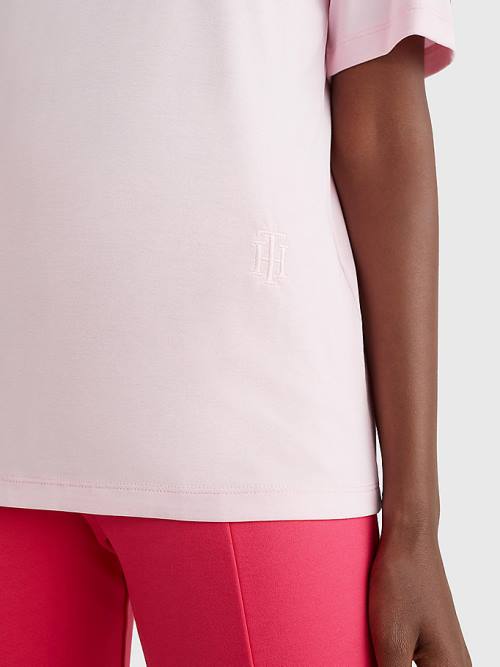 Pink Tommy Hilfiger Sueded Scoop Neck Relaxed Women's T Shirts | TH391LMU