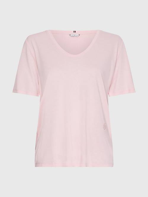 Pink Tommy Hilfiger Sueded Scoop Neck Relaxed Women's T Shirts | TH391LMU