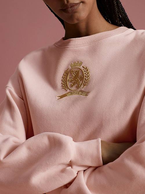 Pink Tommy Hilfiger TH Collection Crest Relaxed Fit Women's Sweatshirts | TH192YZT