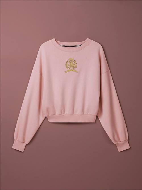 Pink Tommy Hilfiger TH Collection Crest Relaxed Fit Women's Sweatshirts | TH192YZT