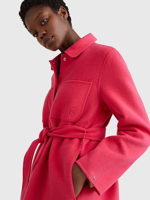 Pink Tommy Hilfiger TH Interlock Belted Shacket Women's Jackets | TH078NLW