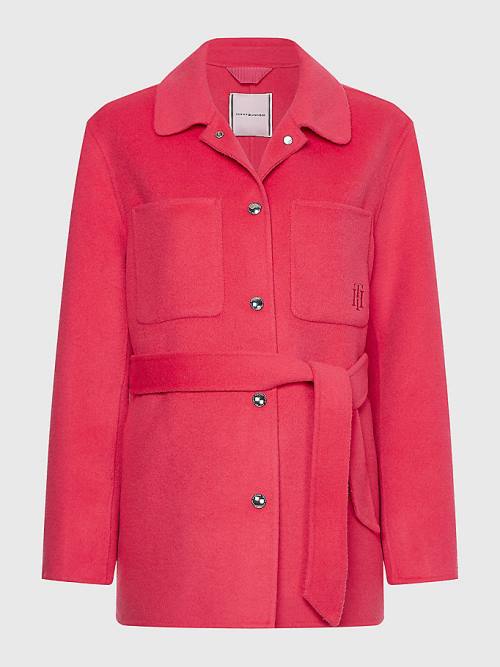 Pink Tommy Hilfiger TH Interlock Belted Shacket Women's Jackets | TH078NLW