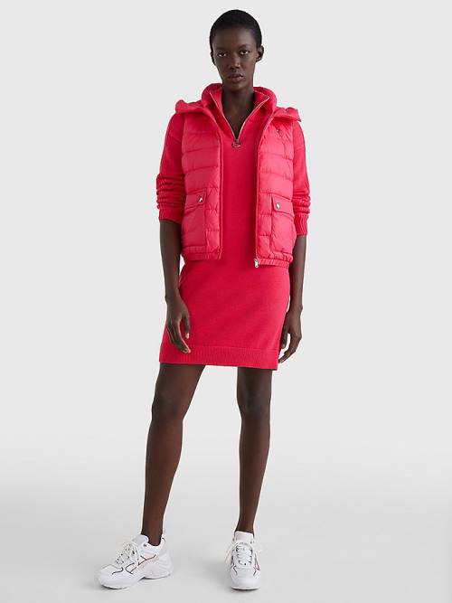 Pink Tommy Hilfiger TH Protect Hooded Padded Vest Women's Coats | TH427CBK