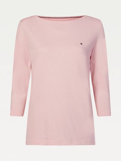 Pink Tommy Hilfiger Three-Quarter Sleeve Slim Fit Women's T Shirts | TH569RFP