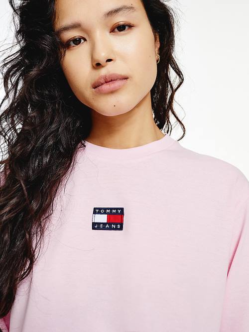 Pink Tommy Hilfiger Tommy Badge Long Sleeve Women's T Shirts | TH012GAK