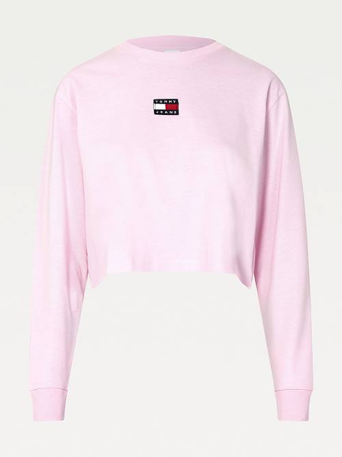 Pink Tommy Hilfiger Tommy Badge Long Sleeve Women's T Shirts | TH012GAK