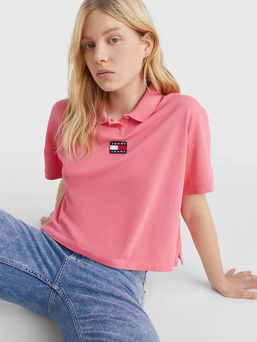 Pink Tommy Hilfiger Tommy Badge Women's Polo Shirts | TH430ULO