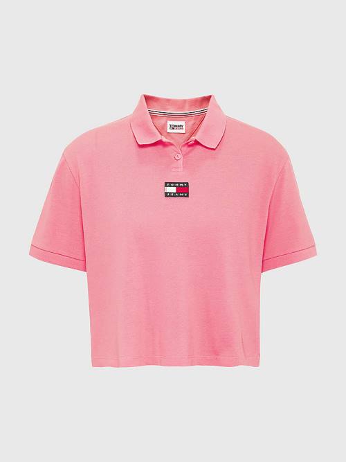 Pink Tommy Hilfiger Tommy Badge Women's Polo Shirts | TH430ULO