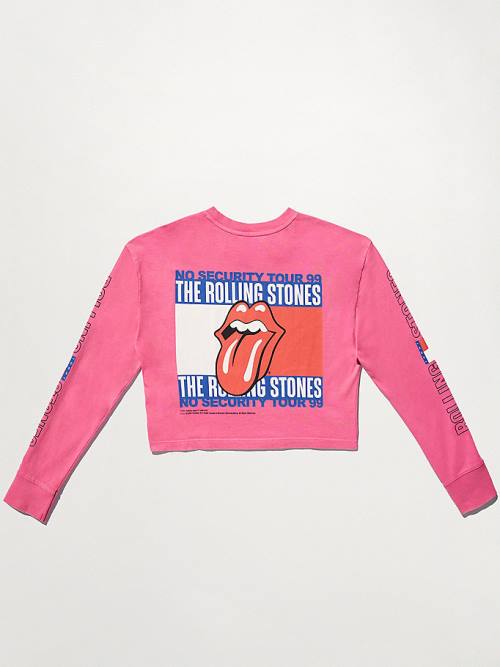 Pink Tommy Hilfiger Tommy Revisited Long Sleeve Rolling Stones Cropped Women's T Shirts | TH452XDT