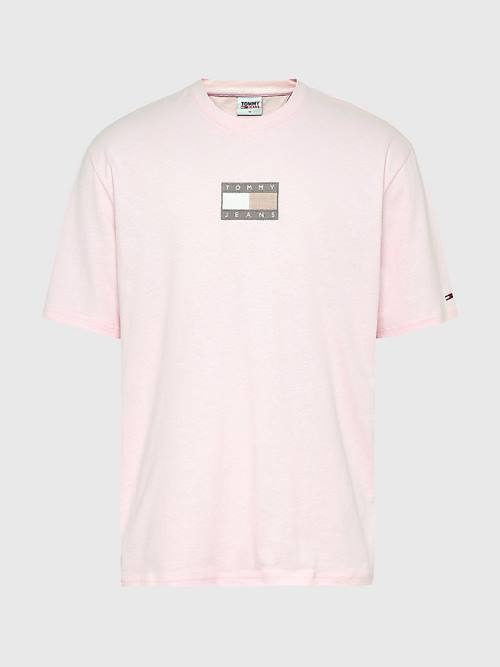 Pink Tommy Hilfiger Tonal Logo Back Graphic Men's T Shirts | TH014PEN