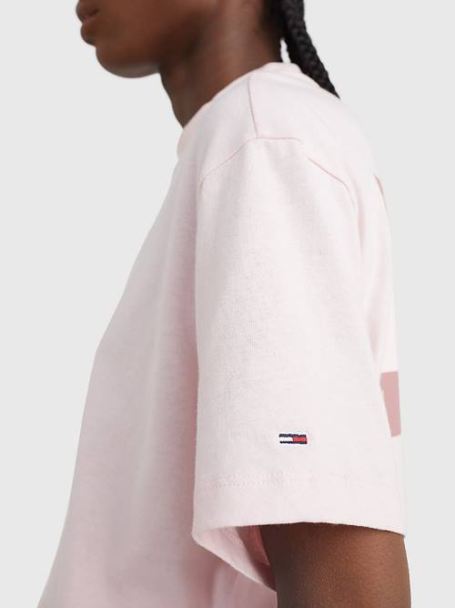 Pink Tommy Hilfiger Tonal Logo Cropped Women's T Shirts | TH809OTF