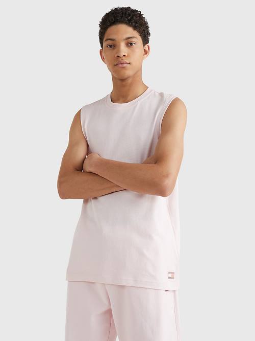 Pink Tommy Hilfiger Tonal Relaxed Fit Logo Tank Top Men\'s T Shirts | TH607AFL